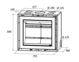 Dimensões do Insert a lenha modelo Vista 75 da ADF