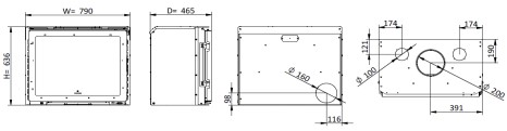 Dimensões do insert a lenha não ventilado mod. Design E809 da Fogo Montanha