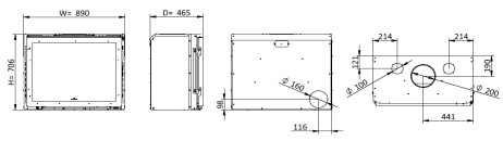 Dimensões da Insert a lenha não ventilado Design E909 com Porta e vidro da Fogo Montanha