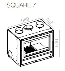 Dimensões do recuperador de calor a lenha Square 70 da Flamebox